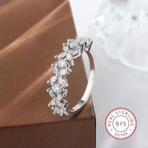 Marquis Cut 5A CZ Half Eternity Band 925 Sterling Silver Ring